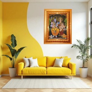 Shiv Pariwar Golden Designer Photo Frame | 10x14 Inch Religious Wall Hanging Frame For Home & Office Decoration | Hindu Deity Shiv Pariwar Spiritual Gift Item Shiv Pariwar Golden Designer Photo Frame | 10x14 Inch Religious Wall Hanging Frame For Home & Office Decoration | Hindu Deity Shiv Pariwar Spiritual Gift Item