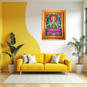 Goddess Lakshmi Golden Designer Photo Frame | 14x18 Inch Religious Wall Hanging Frame For Home, Office Decoration and Spiritual Gift Item