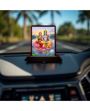 Car Desk/Table Top Lord Vishnu Lakshmi Wooden Photo Stand 3x4 Inches, Compact & Stylish Spiritual Display For Car, Home & Office (Pack Of 1) (F14190)