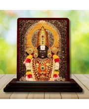 Car Desk/Table Top Lord Venkateshwara Wooden Photo Stand 3x4 Inches, Compact & Stylish Spiritual Display For Car, Home & Office (Pack Of 1) (F14258)