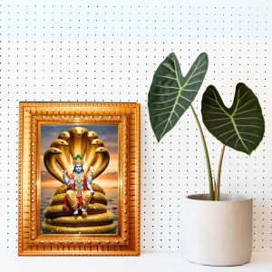 Lord Vishnu Golden Designer Photo Frame | 18x22 Inch Religious Wall Hanging Frame For Home & Office Decoration | Hindu Deity Spiritual Gift Item