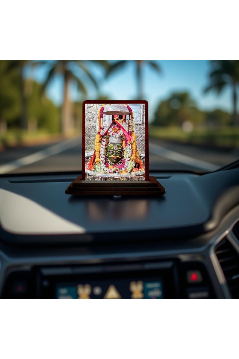 Car Desk/Table Top Mahakaleshwar Jyotirlinga Wooden Photo Stand 3x4 Inches, Compact & Stylish Spiritual Display For Car, Home & Office (Pack Of 1) (F14482)