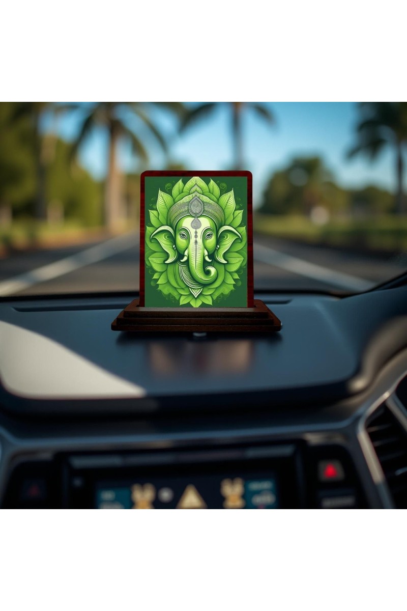 Lord Ganesha Wooden Photo Stand | Car Desk/Table Top 3x4 Inches | Compact & Stylish Spiritual Display For Car, Home & Office (Pack Of 1) (F14575)