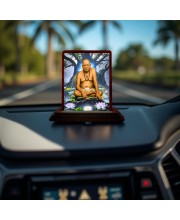 Car Desk/Table Top Swami Samarth Wooden Photo Stand 3x4 Inches, Compact & Stylish Spiritual Display For Car, Home & Office (Pack Of 1) (F14375)