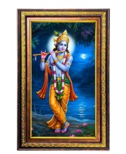 Lord Krishna Digital Golden Balck Color Photo Frame | Hindu Religious Wall Decor | 10x16 Inches - Inspirational Wall Art For Office, Home Decor - Ideal Spiritual Gift (F16658)