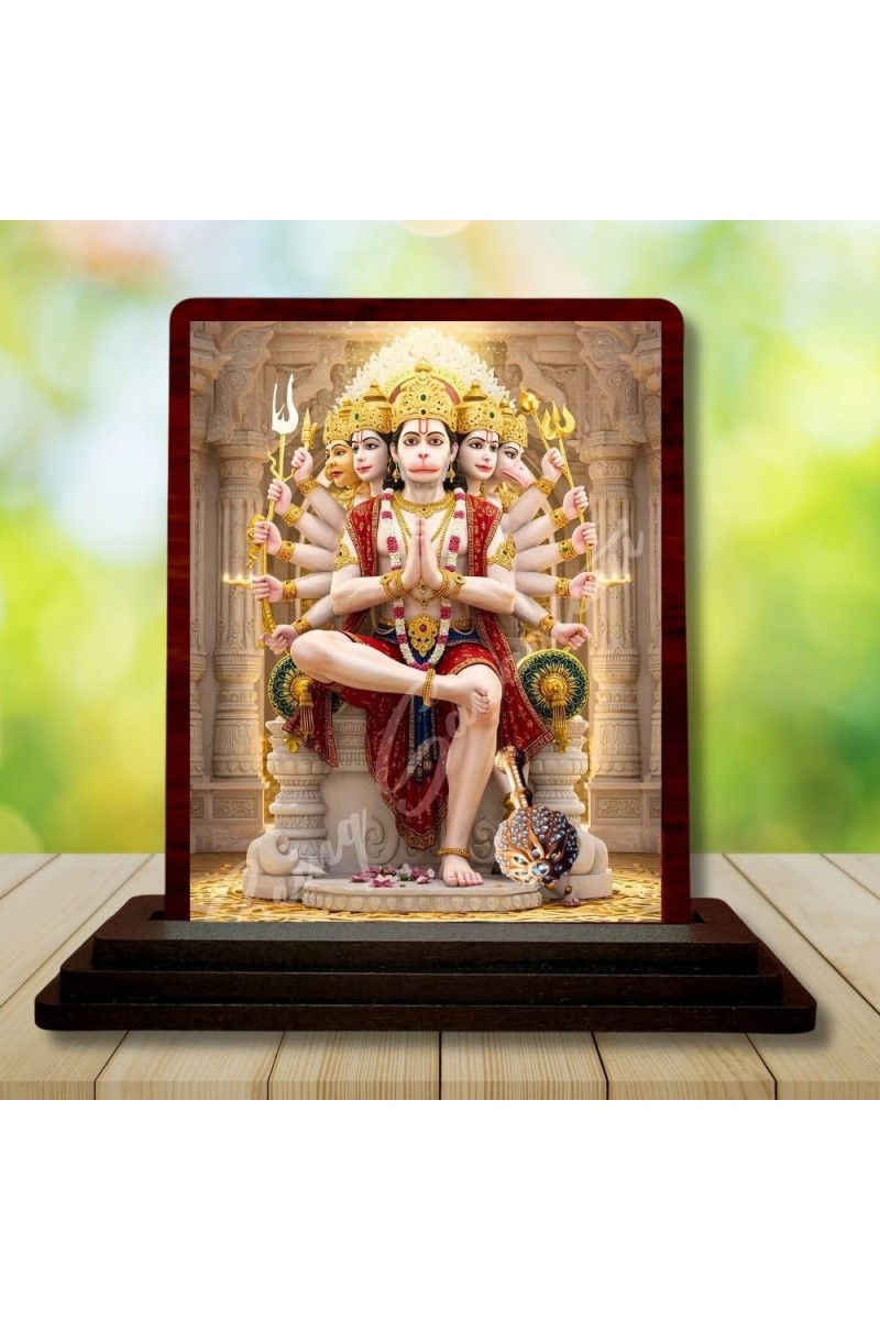 Car Desk/Table Top Lord Hanuman Wooden Photo Stand 3x4 Inches, Compact & Stylish Spiritual Display For Car, Home & Office (Pack Of 1) (F14517)