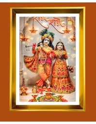 Divine Radha And Krishna Golden Photo Frame - 10x14 Inches | Elegant Wooden Frame For Home, Office & Temple Decoration | Spiritual Wall & Table Decor and Gift Item