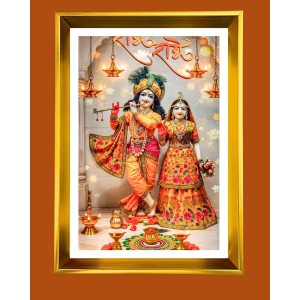 Divine Radha And Krishna Golden Photo Frame - 10x14 Inches | Elegant Wooden Frame For Home, Office & Temple Decoration | Spiritual Wall & Table Decor and Gift Item Divine Radha And Krishna Golden Photo Frame - 10x14 Inches | Elegant Wooden Frame For Home, Office & Temple Decoration | Spiritual Wall & Table Decor and Gift Item