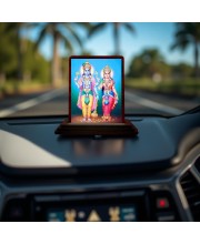 Car Desk/Table Top Lord Vishnu Lakshmi Wooden Photo Stand 3x4 Inches, Compact & Stylish Spiritual Display For Car, Home & Office (Pack Of 1) (F14559)