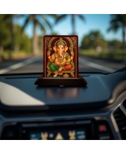 Car Desk/Table Top Lord Ganapathi Wooden Photo Stand 3x4 Inches, Compact & Stylish Spiritual Display For Car, Home & Office (Pack Of 1) (F14241)