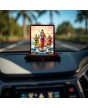 Car Desk/Table Top Lord Rama And Hanuman And Lakshman Wooden Photo Stand 3x4 Inches, Compact & Stylish Spiritual Display For Car, Home & Office (Pack Of 1) (F14306)