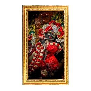 Divine Krishna Digital Golden Color Photo Frame | Hindu Religious Wall Decor | 8x15 Inches - Inspirational Wall Art For Office, Home Decor - Ideal Spiritual Gift (F10257)