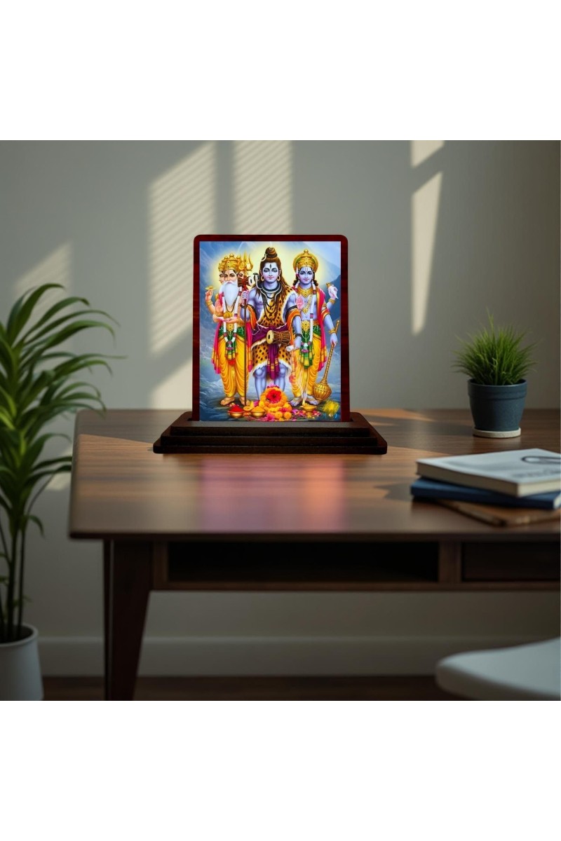 Car Desk/Table Top Lord Shankar Wooden Photo Stand 3x4 Inches, Compact & Stylish Spiritual Display For Car, Home & Office (Pack Of 1) (F15062)