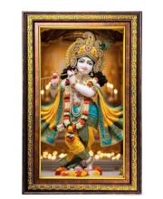 Lord Krishna Digital Golden Balck Color Photo Frame | Hindu Religious Wall Decor | 10x16 Inches - Inspirational Wall Art For Office, Home Decor - Ideal Spiritual Gift (F16521)