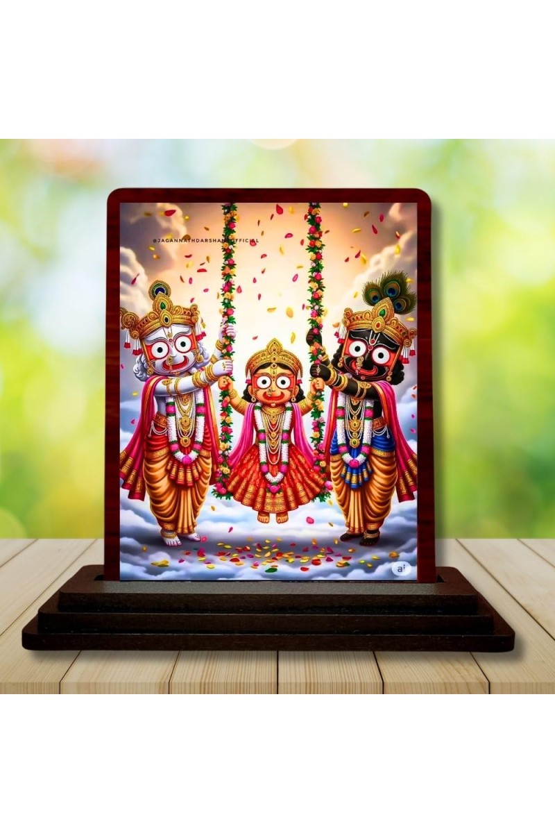 Car Desk/Table Top Lord Jagannath Wooden Photo Stand 3x4 Inches, Compact & Stylish Spiritual Display For Car, Home & Office (Pack Of 1) (F14499)