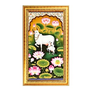 Pichwai Cow And Calf In A Lotus Pond Digital Golden Color Photo Frame | Hindu Religious Wall Decor | 8x15 Inches - Inspirational Wall Art For Office, Home Decor - Ideal Spiritual Gift (F10308) Pichwai Cow And Calf In A Lotus Pond Digital Golden Color Photo Frame | Hindu Religious Wall Decor | 8x15 Inches - Inspirational Wall Art For Office, Home Decor - Ideal Spiritual Gift (F10308)