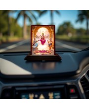 Car Desk/Table Top Lord Ganesha Lakshmi And Saraswathi Wooden Photo Stand 3x4 Inches, Compact & Stylish Spiritual Display For Car, Home & Office (Pack Of 1) (F14393)