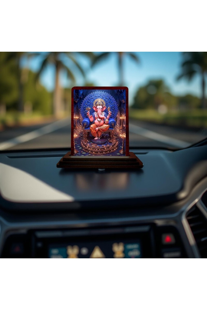 Car Desk/Table Top Lord Ganesha Wooden Photo Stand 3x4 Inches, Compact & Stylish Spiritual Display For Car, Home & Office (Pack Of 1) (F14519)