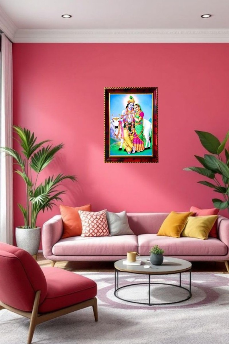 Radha Krishna Photo Frame For Wall & Table | 7x9 Inch Golden Cherry Finish | Decorative Radha Krishna Photo Frame For Home, Office & Pooja Room (F11646)