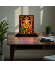 Car Desk/Table Top Lord Ganesha Wooden Photo Stand 3x4 Inches, Compact & Stylish Spiritual Display For Car, Home & Office (Pack Of 1) (F15139)