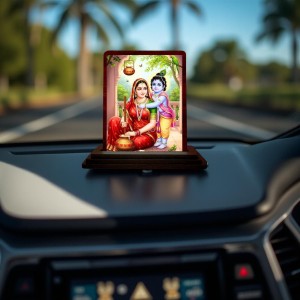 Car Desk/Table Top Yashodha Krishna Wooden Photo Stand 3x4 Inches, Compact & Stylish Spiritual Display For Car, Home & Office (Pack Of 1) (F14546)