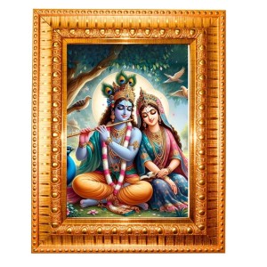 Flue Radha And Krishna Golden Designer Photo Frame | 10x14 Inch Religious Wall Hanging Frame For Home & Office Decoration | Hindu Deity Flue Radha And Krishna Spiritual Gift Item Flue Radha And Krishna Golden Designer Photo Frame | 10x14 Inch Religious Wall Hanging Frame For Home & Office Decoration | Hindu Deity Flue Radha And Krishna Spiritual Gift Item