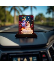 Car Desk/Table Top Radha Krishna Wooden Photo Stand 3x4 Inches, Compact & Stylish Spiritual Display For Car, Home & Office (Pack Of 1) (F14389)
