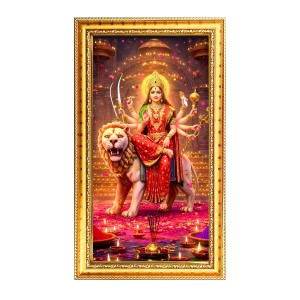 Devi Durga Digital Golden Color Photo Frame | Hindu Religious Wall Decor | 8x15 Inches - Inspirational Wall Art For Office, Home Decor - Ideal Spiritual Gift (F10196)
