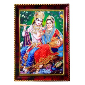 Radha Krishna Photo Frame For Wall & Table | 7x9 Inch Golden Cherry Finish | Decorative Radha Krishna Photo Frame For Home, Office & Pooja Room (F11832)
