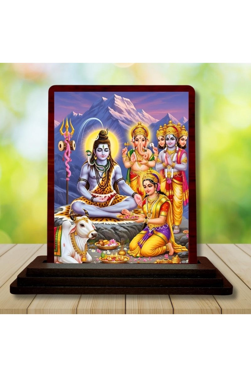 Car Desk/Table Top Lord Shankar Wooden Photo Stand 3x4 Inches, Compact & Stylish Spiritual Display For Car, Home & Office (Pack Of 1) (F15145)