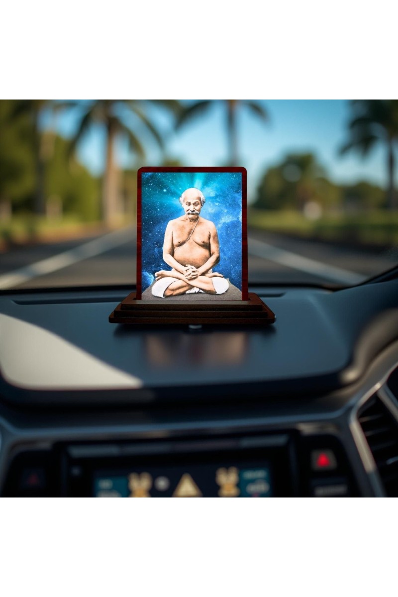 Car Desk/Table Top Lahiri Mahasaya Wooden Photo Stand 3x4 Inches, Compact & Stylish Spiritual Display For Car, Home & Office (Pack Of 1) (F14433)