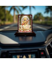 Car Desk/Table Top Lord Saraswathi Wooden Photo Stand 3x4 Inches, Compact & Stylish Spiritual Display For Car, Home & Office (Pack Of 1) (F14348)