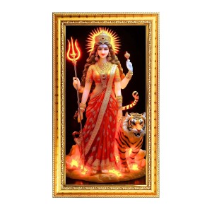 Devi Durga Digital Golden Color Photo Frame | Hindu Religious Wall Decor | 8x15 Inches - Inspirational Wall Art For Office, Home Decor - Ideal Spiritual Gift (F10355)