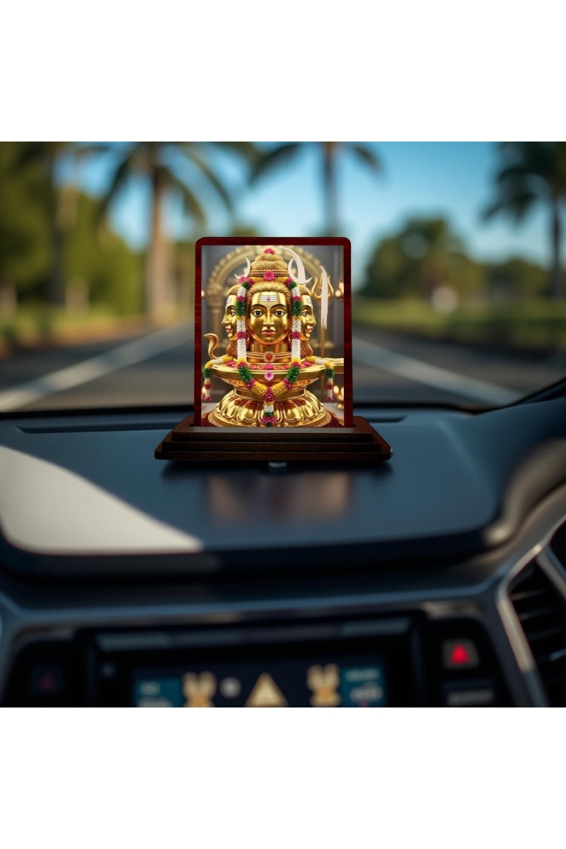 Car Desk/Table Top Lord Shiva Wooden Photo Stand 3x4 Inches, Compact & Stylish Spiritual Display For Car, Home & Office (Pack Of 1) (F14260)
