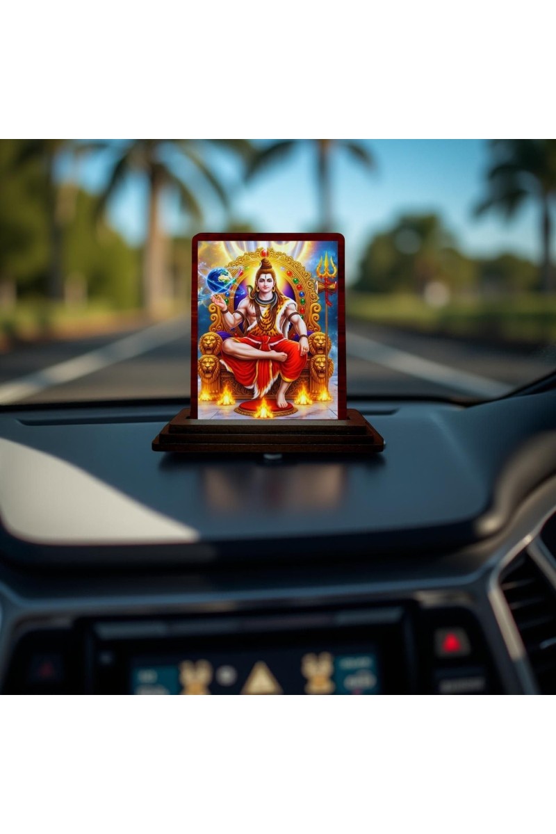 Car Desk/Table Top Lord Shiva Wooden Photo Stand 3x4 Inches, Compact & Stylish Spiritual Display For Car, Home & Office (Pack Of 1) (F14146)