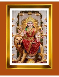Durga Mata Ji Golden Photo Frame - 10x14 Inches | Elegant Wooden Frame For Home, Office & Temple Decoration | Spiritual Wall & Table Decor and Gift Item