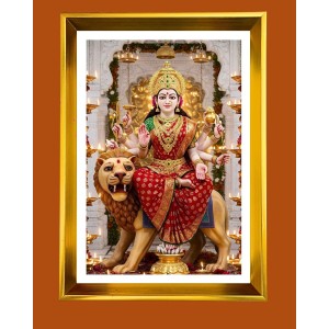 Durga Mata Ji Golden Photo Frame - 10x14 Inches | Elegant Wooden Frame For Home, Office & Temple Decoration | Spiritual Wall & Table Decor and Gift Item Durga Mata Ji Golden Photo Frame - 10x14 Inches | Elegant Wooden Frame For Home, Office & Temple Decoration | Spiritual Wall & Table Decor and Gift Item