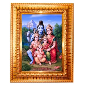 Goddess Shiv, Parvati Family Golden Designer Photo Frame | 10x14 Inch Religious Wall Hanging Frame For Home & Office Decoration | Hindu Deity Spiritual Gift Item Goddess Shiv, Parvati Family Golden Designer Photo Frame | 10x14 Inch Religious Wall Hanging Frame For Home & Office Decoration | Hindu Deity Spiritual Gift Item