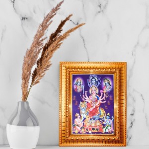 Goddess Durga Golden Designer Photo Frame | 12x16 Inch Religious Wall Hanging Frame For Home & Office Decoration | Hindu Deity Spiritual Gift Item