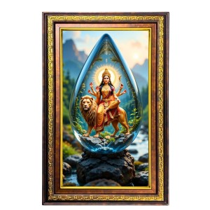 Goddess Durga Digital Golden Balck Color Photo Frame | Hindu Religious Wall Decor | 10x16 Inches - Inspirational Wall Art For Office, Home Decor - Ideal Spiritual Gift (F16875)