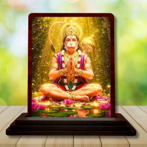Car Desk/Table Top Lord Hanuman Wooden Photo Stand 3x4 Inches, Compact & Stylish Spiritual Display For Car, Home & Office (Pack Of 1) (F14617)