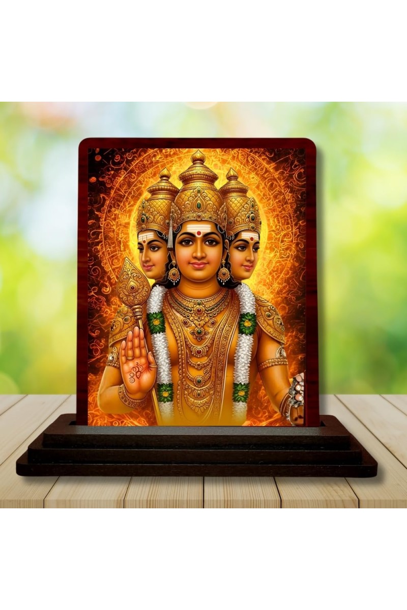 Car Desk/Table Top Lord Shubramanya Wooden Photo Stand 3x4 Inches, Compact & Stylish Spiritual Display For Car, Home & Office (Pack Of 1) (F15157)