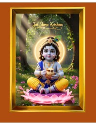 Jai Shree Krishna Golden Photo Frame - 16x20 Inches | Elegant Wooden Frame For Home, Office & Temple Decoration | Spiritual Wall & Table Decor And Gift Item (F9813)