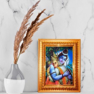 Lord Rama And Hanuman Golden Designer Photo Frame | 10x14 Inch Religious Wall Hanging Frame For Home & Office Decoration | Hindu Deity Lord Rama And Hanuman Spiritual Gift Item