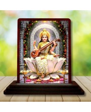 Car Desk/Table Top Maa Sarswati Wooden Photo Stand 3x4 Inches, Compact & Stylish Spiritual Display For Car, Home & Office (Pack Of 1) (F15069)