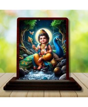 Car Desk/Table Top Lord Murugan Wooden Photo Stand 3x4 Inches, Compact & Stylish Spiritual Display For Car, Home & Office (Pack Of 1) (F14314)