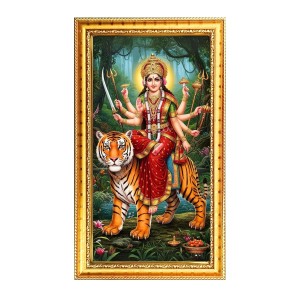 Devi Durga Digital Golden Color Photo Frame | Hindu Religious Wall Decor | 8x15 Inches - Inspirational Wall Art For Office, Home Decor - Ideal Spiritual Gift (F10255)