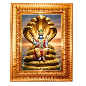 Lord Vishnu Golden Designer Photo Frame | 18x22 Inch Religious Wall Hanging Frame For Home & Office Decoration | Hindu Deity Spiritual Gift Item