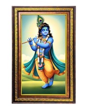 Lord Krishna Digital Golden Balck Color Photo Frame | Hindu Religious Wall Decor | 10x16 Inches - Inspirational Wall Art For Office, Home Decor - Ideal Spiritual Gift (F16511)