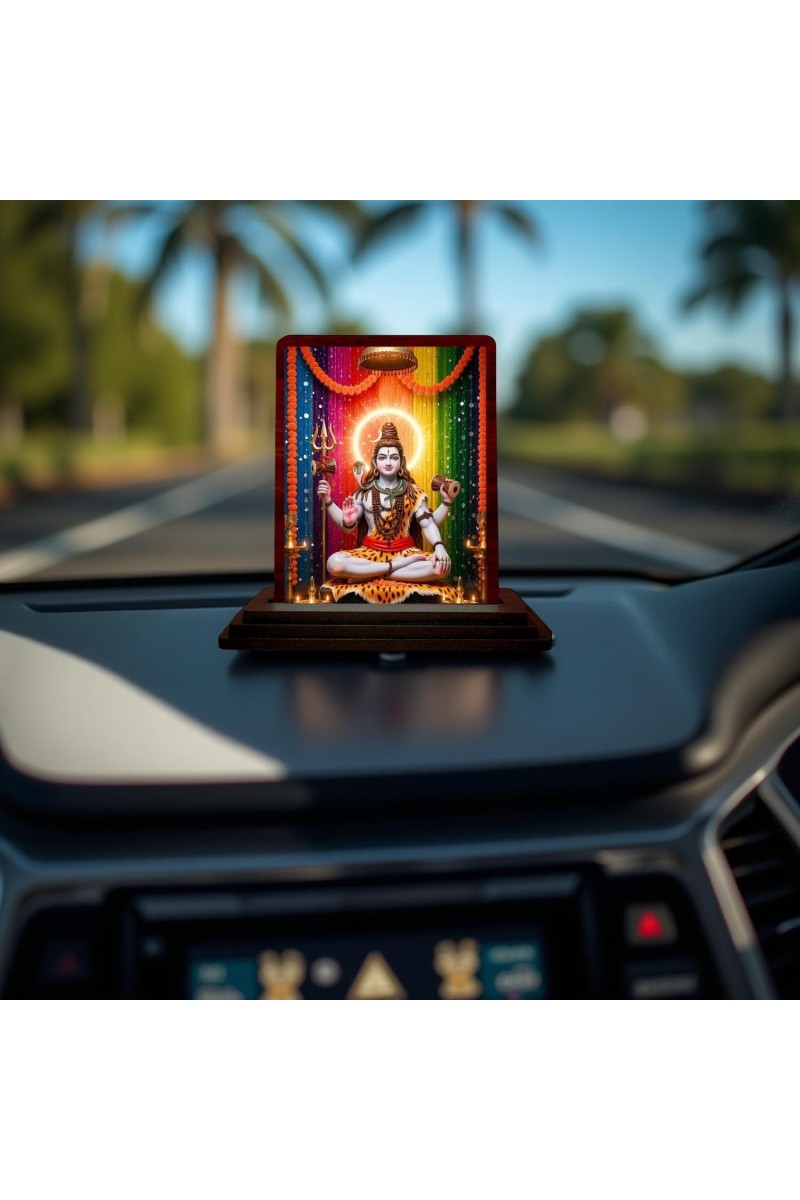 Car Desk/Table Top Lord Shiva Wooden Photo Stand 3x4 Inches, Compact & Stylish Spiritual Display For Car, Home & Office (Pack Of 1) (F14311)